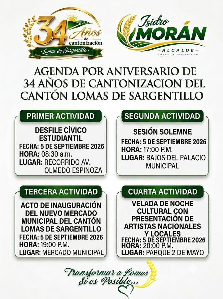 Lomas de Sargentillo inicia agenda oficial por su 34º aniversario de cantonización
